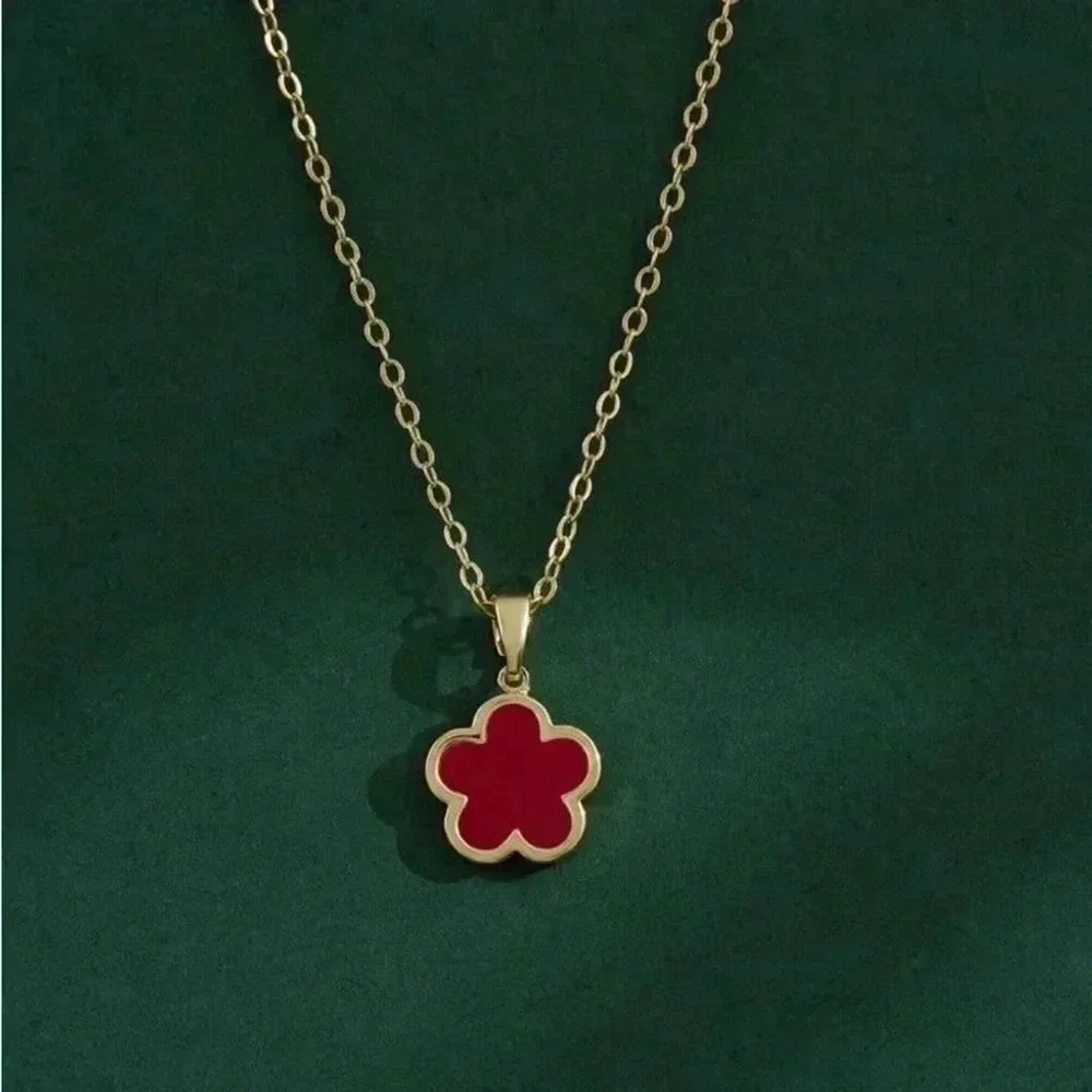 ⚠️Clearance Red Floral Charm Necklace Yellow Gold - Picture 2 of 3